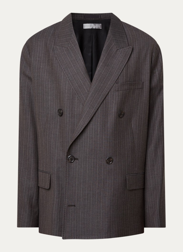 Our Legacy Heren Halt double-breasted regular fit colbert in scheerwolblend met streepprint in de kleur Grijs, maat: 52