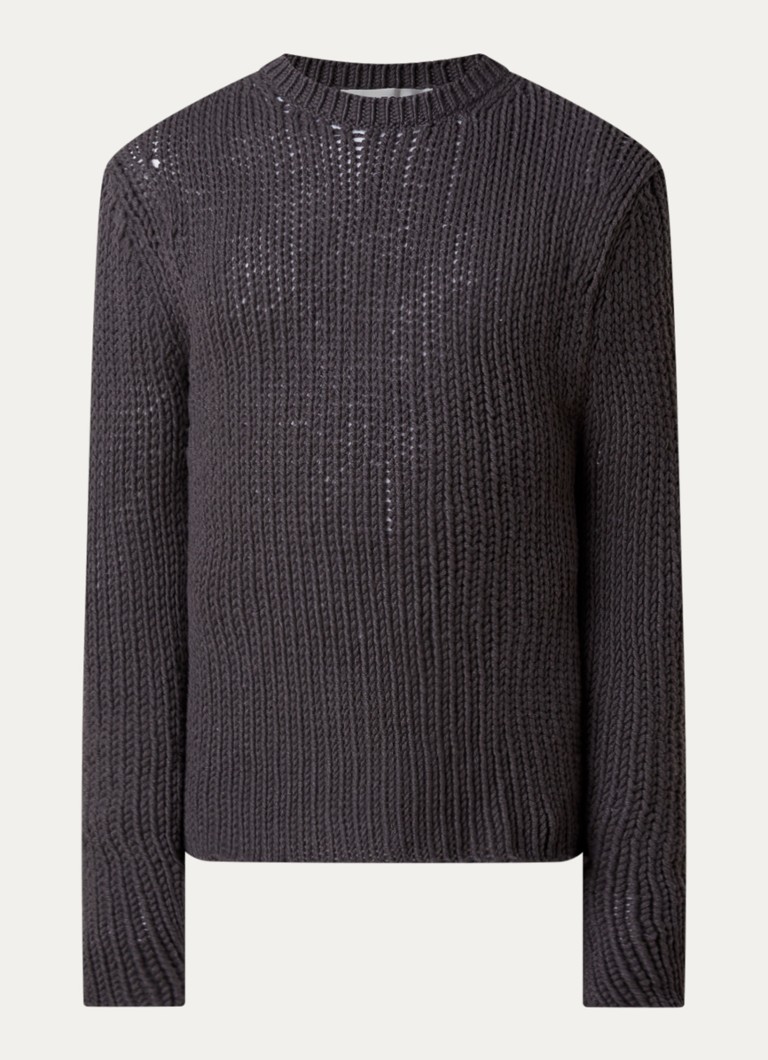 Our Legacy Heren Popover grofgebreide trui van wol in de kleur Donkerkhaki, maat: 50