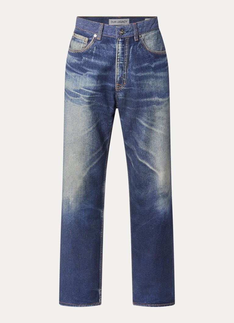 Our Legacy Heren Third mid waist straight fit jeans met gekleurde wassing in de kleur Indigo, maat: 32