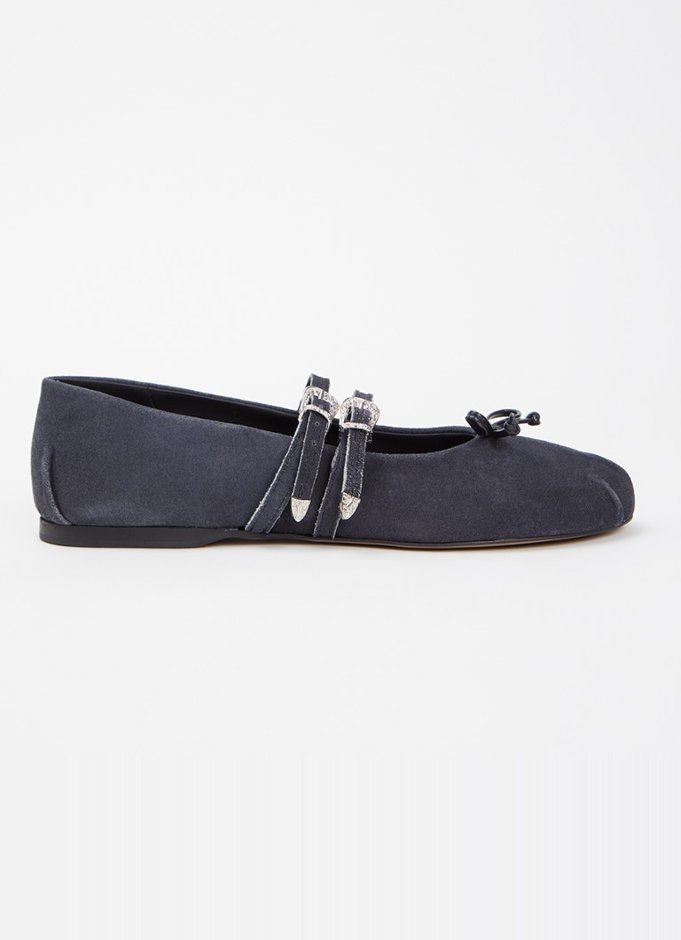 Posa Dames Vita ballerina van suéde met strikdetail in de kleur Zwart, maat: 40
