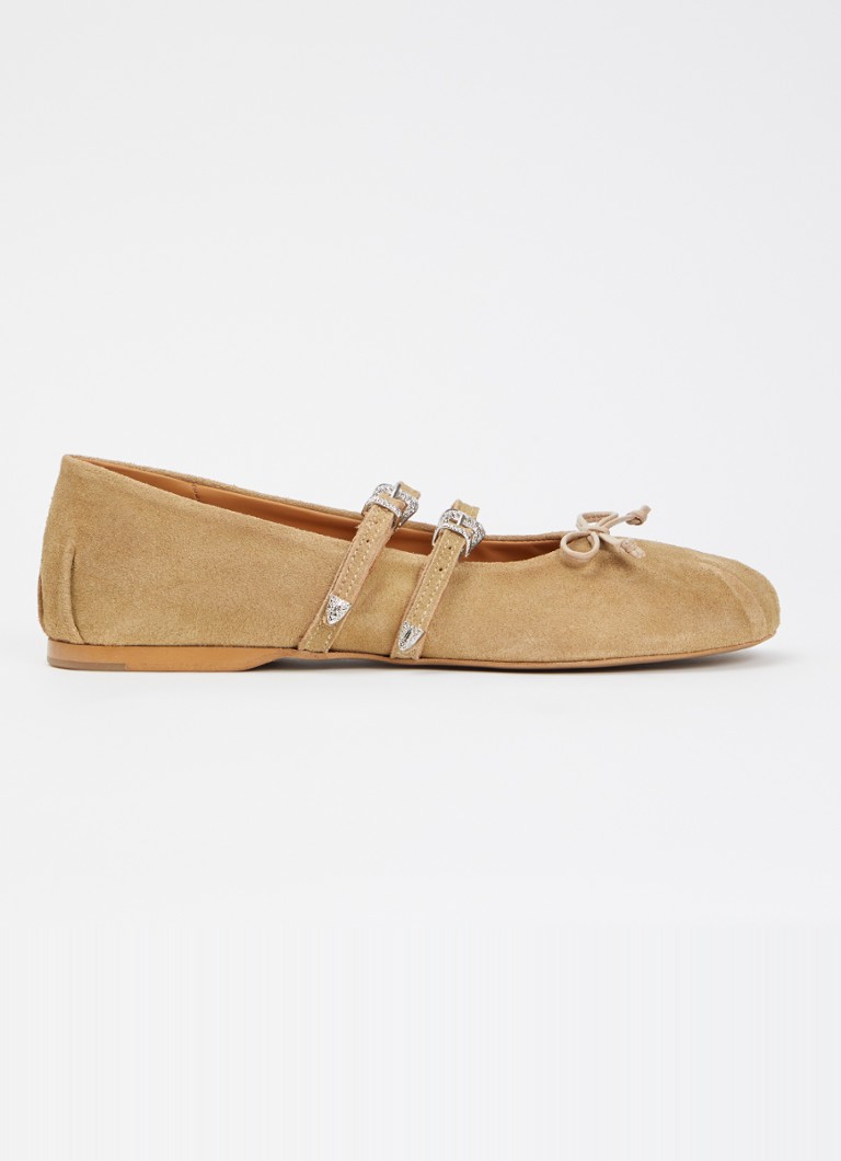 Posa Dames Vita ballerina van suède in de kleur Khaki, maat: 38