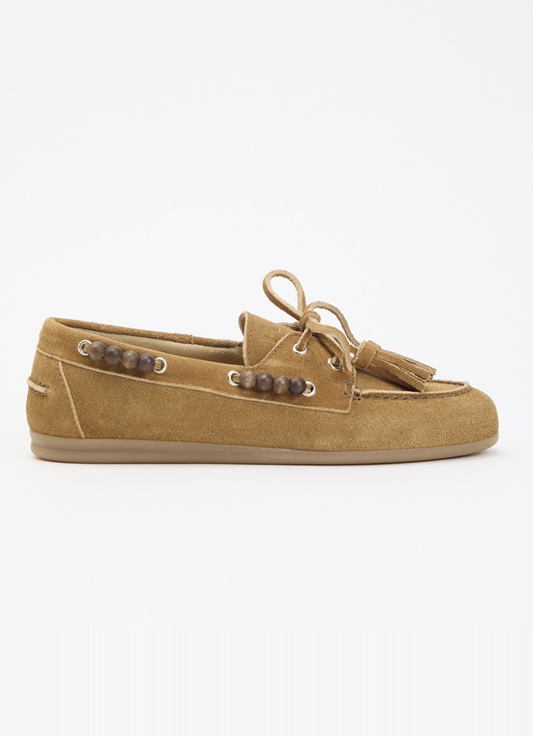 Posa Dames Bootschoen van suède in de kleur Camel, maat: 41