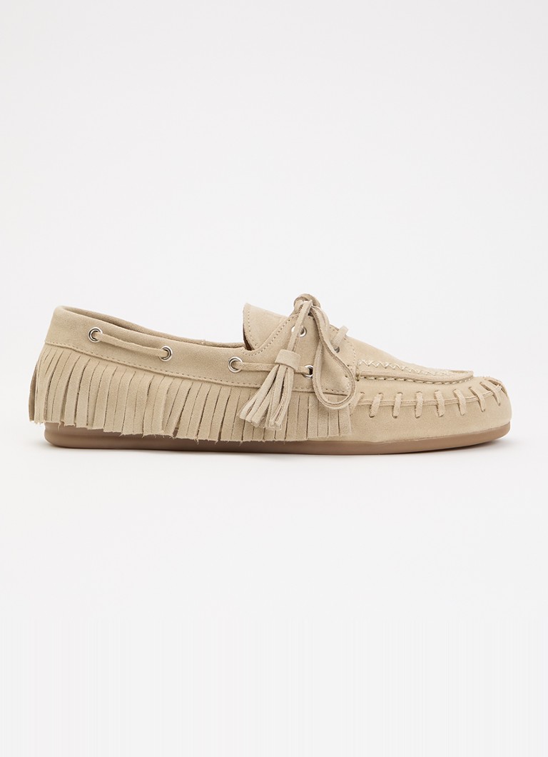 Posa Dames Native bootschoen van suède met franjes in de kleur Beige, maat: 41