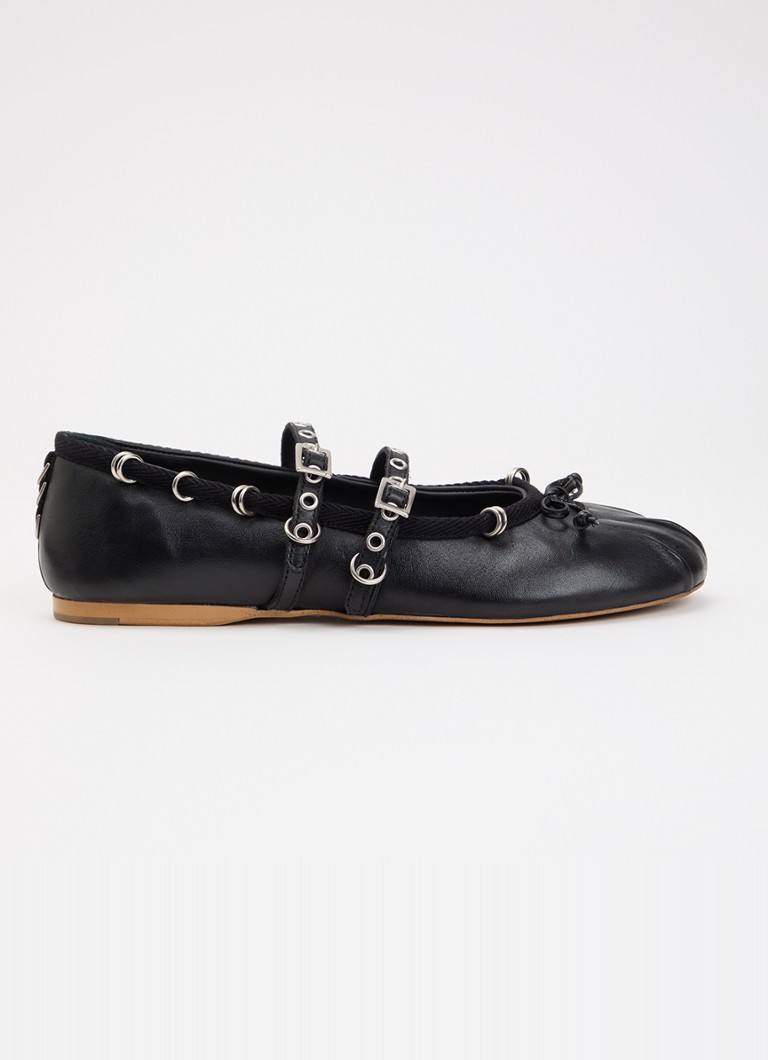 Posa Dames Vita ballerina van leer met strikdetail in de kleur Zwart, maat: 38