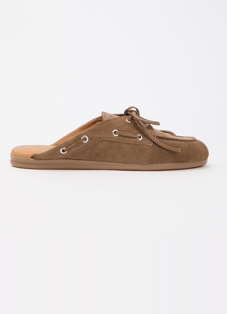 Posa Dames Boat muiltje van suède in de kleur Zand, maat: 37