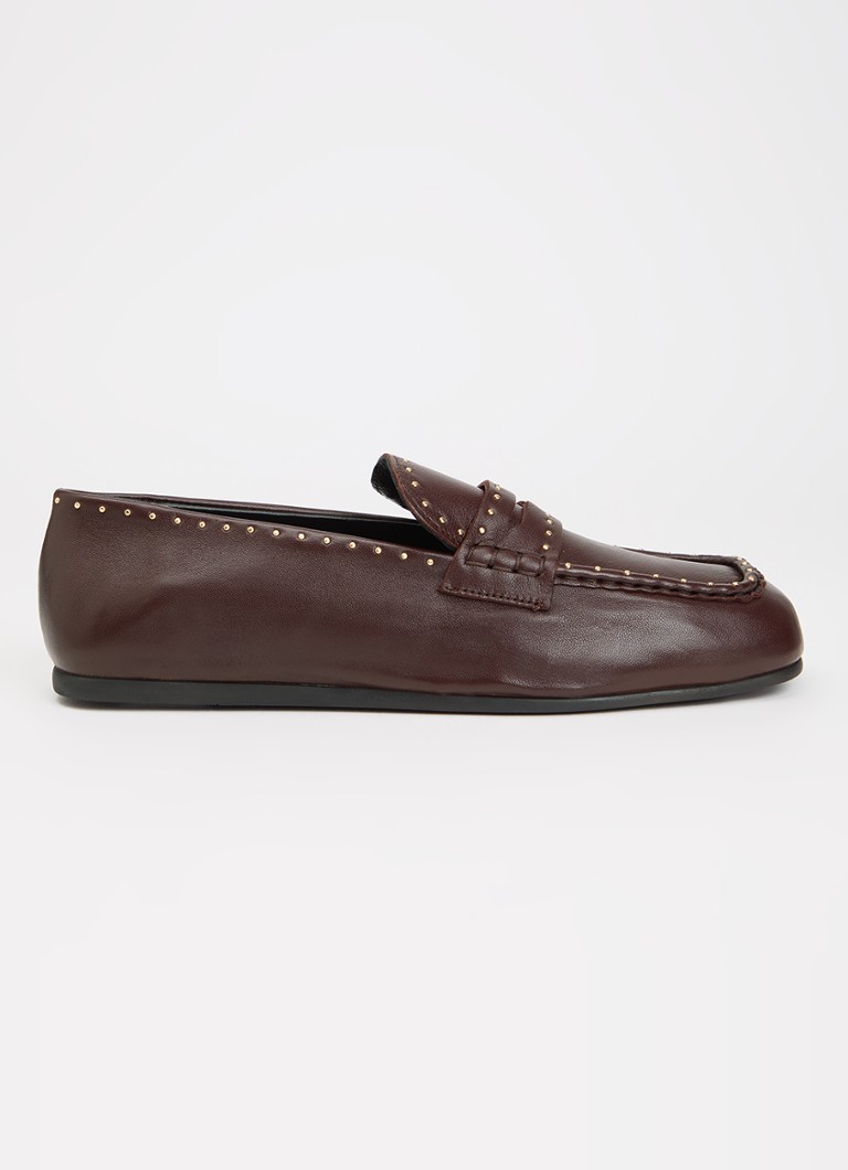 Posa Dames Bardot loafer van leer met studs in de kleur Bordeauxrood, maat: 40