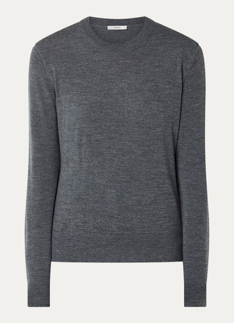 Ninepine Dames Fijngebreide trui van merino wol in de kleur Donkergrijs, maat: m