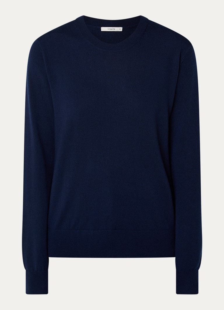 Ninepine Dames Fijngebreide trui van merino wol in de kleur Donkerblauw, maat: m