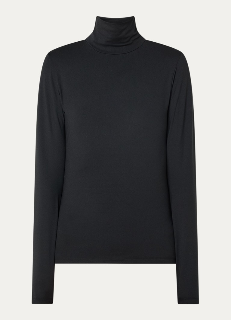 Ninepine Dames Top van jersey met col in de kleur Zwart, maat: l