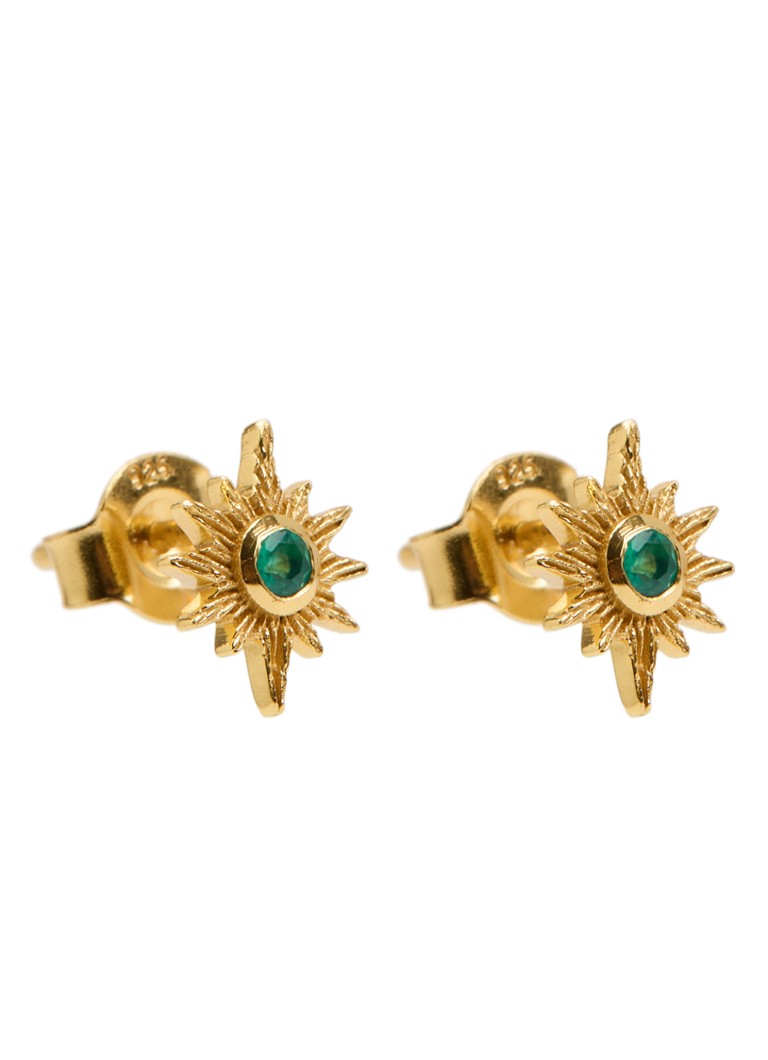 Ottoman Hands Dames Emerald Star oorknopjes verguld