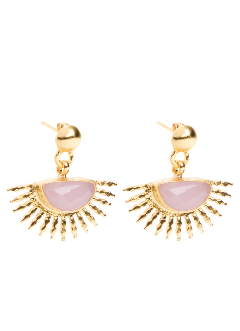 Ottoman Hands Dames Sunrise Aqua Chalcedony Drop Stud oorstekers verguld