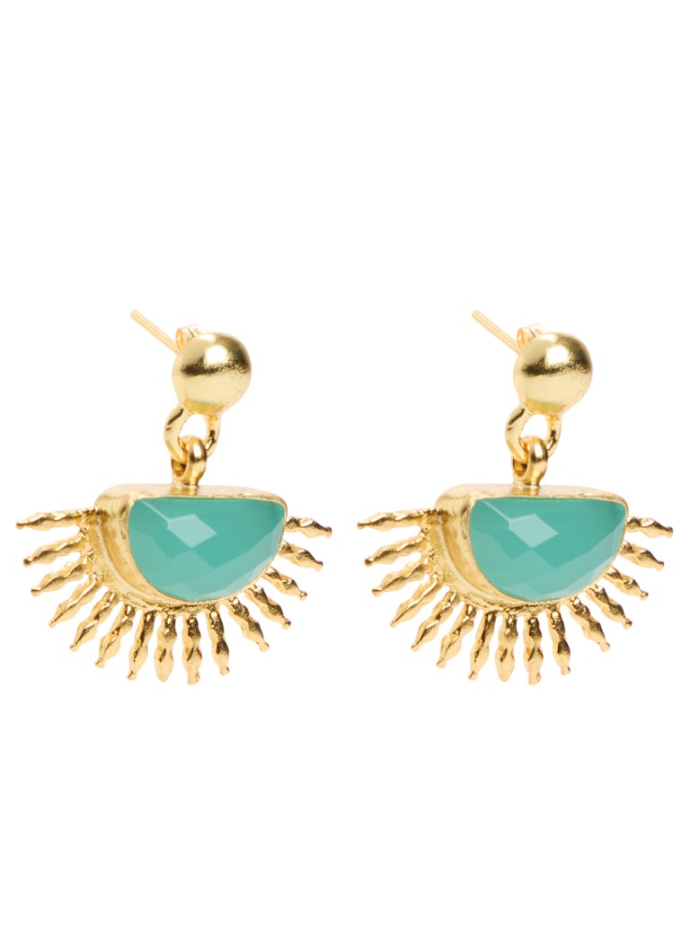 Ottoman Hands Dames Sunrise Aqua Chalcedony Drop Stud oorstekers verguld