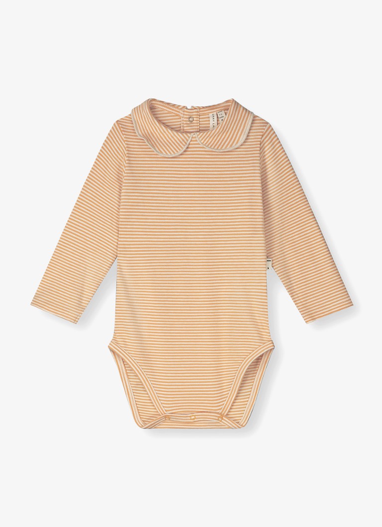Gray Label Meisjes Romper in katoenblend met streepprint in de kleur Bruin, maat: 6-9M=68