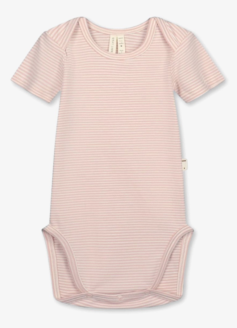 Gray Label Meisjes Romper in katoenblend met streepprint in de kleur Roze, maat: 18-24M=86