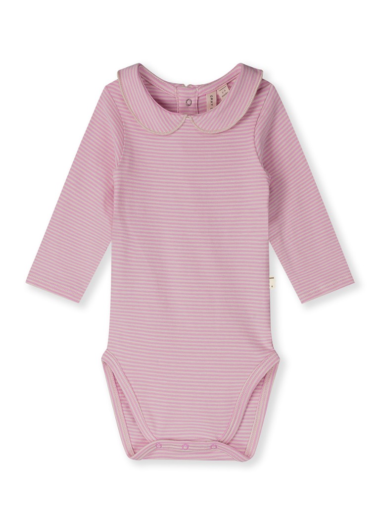 Gray Label Meisjes Romper met kraag en streepprint in de kleur Lichtroze, maat: 9M-12M=74