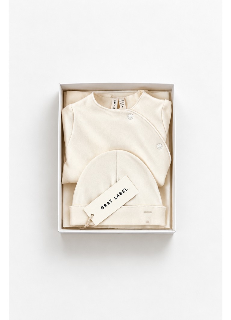 Gray Label Meisjes Babypak en muts in giftset in de kleur Ivoor, maat: NB=50