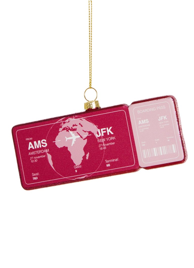 Yup in de Boom Boardingpass Amsterdam - New York kersthanger 1,5 cm Roze - Deal