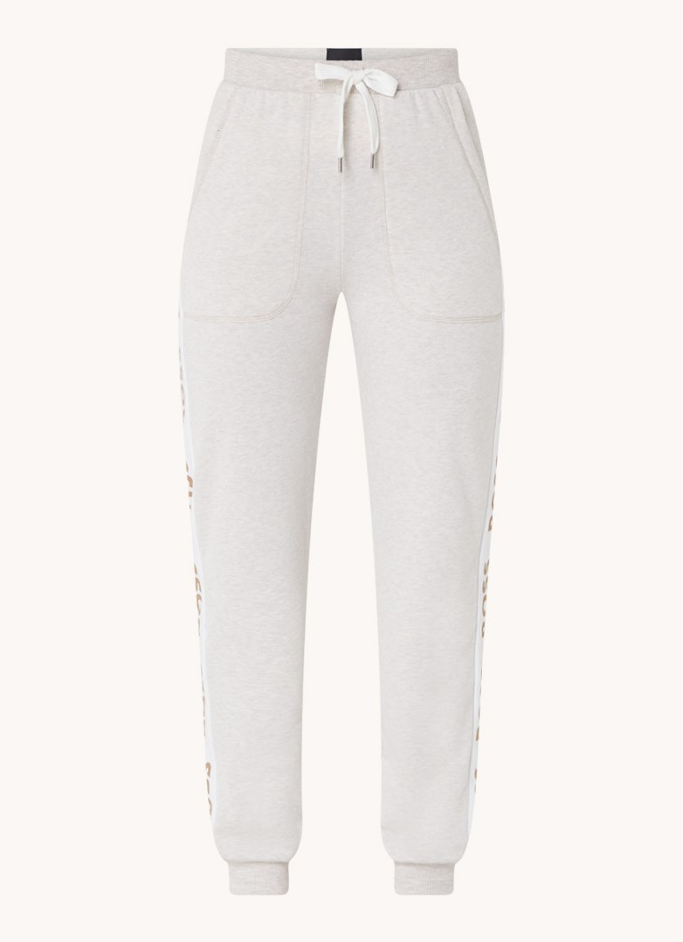 BOSS Dames High waist tapered fit joggingbroek met logoband in de kleur Donkerbeige