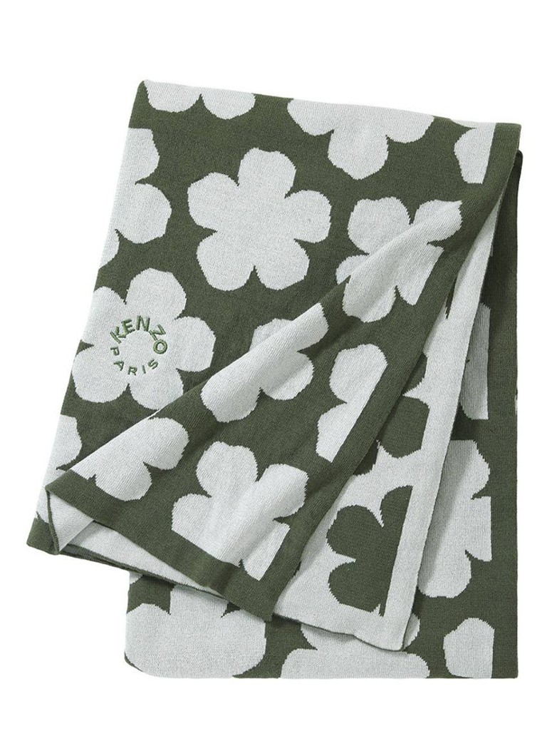KENZO K Hanadot plaid met bloemenprint 130 x 170 cm Khaki - Deal