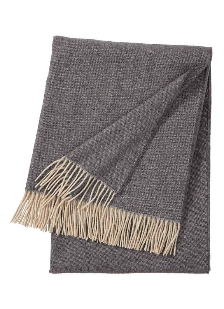 Yves Delorme Club plaid van wol met franjes 130 x 170 cm Lichtgrijs - Deal