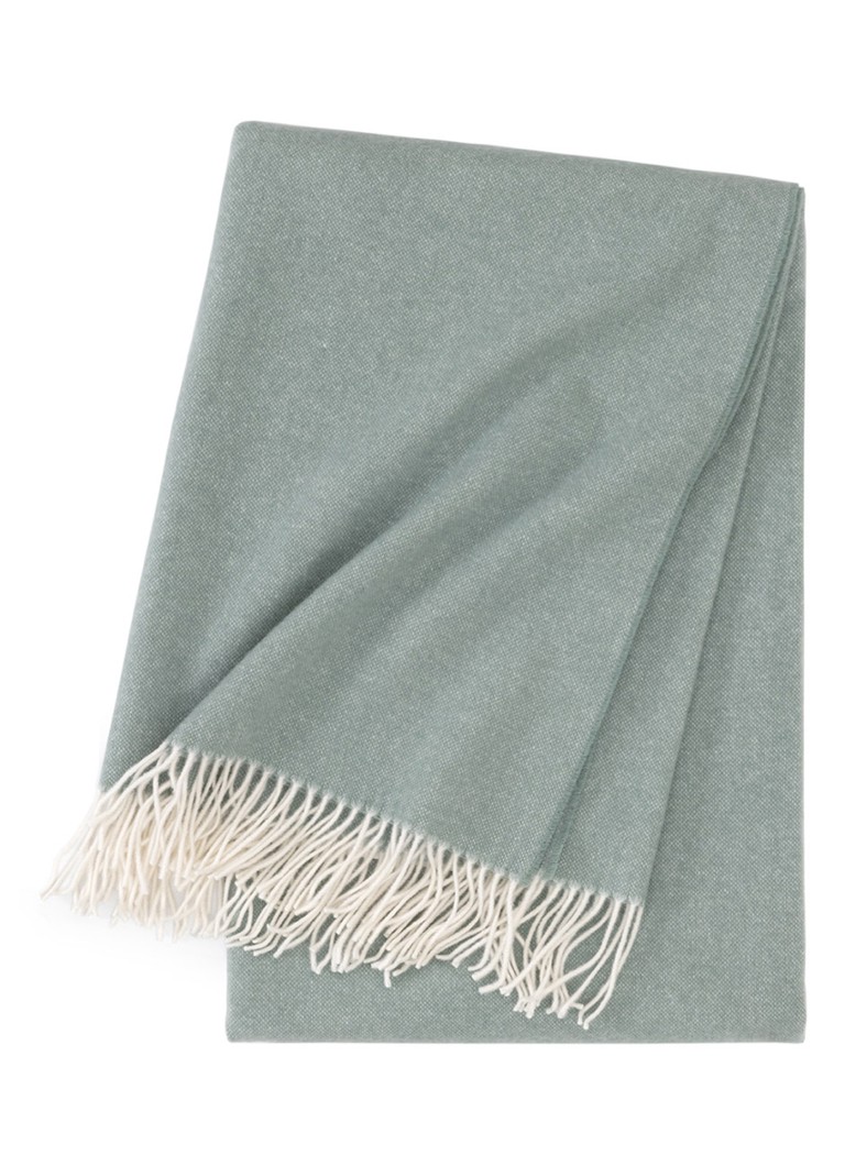 Yves Delorme Club plaid van wol met franjes 130 x 170 cm Olijfgroen - Deal