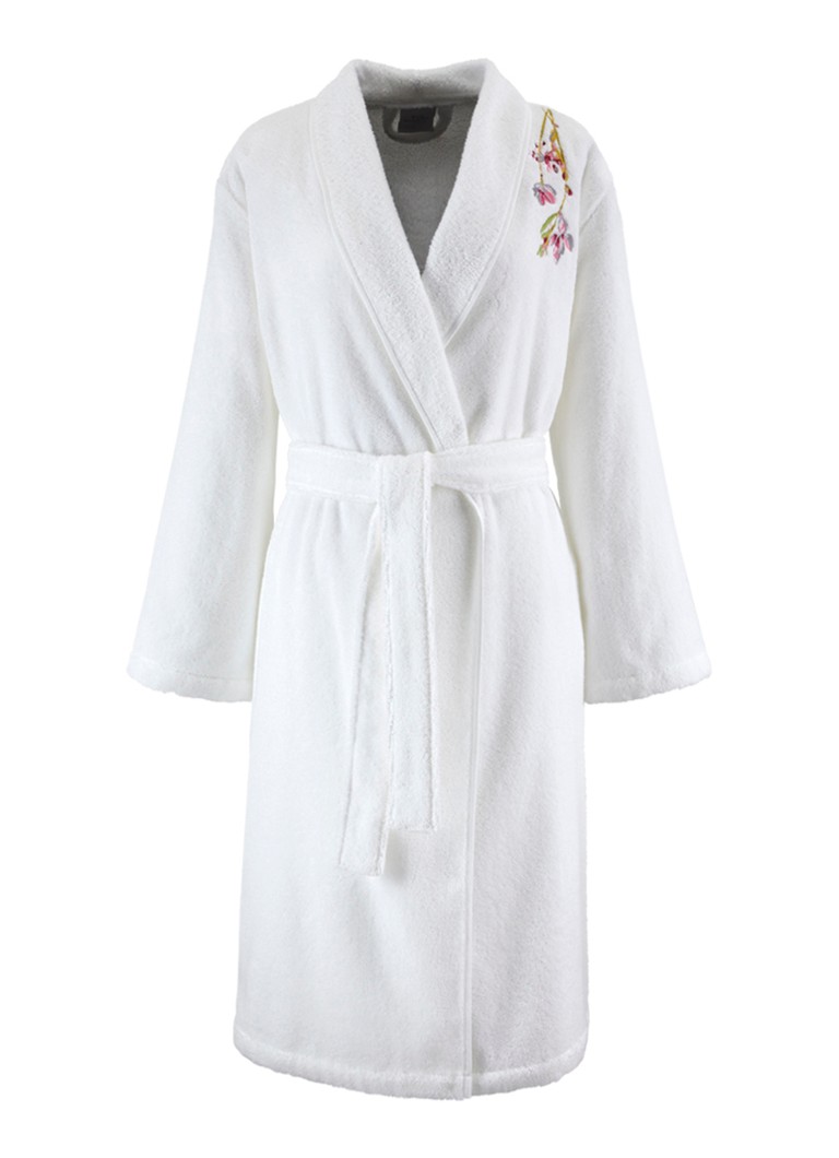 Yves Delorme Dames Gaura badjas met borduring in de kleur Wit