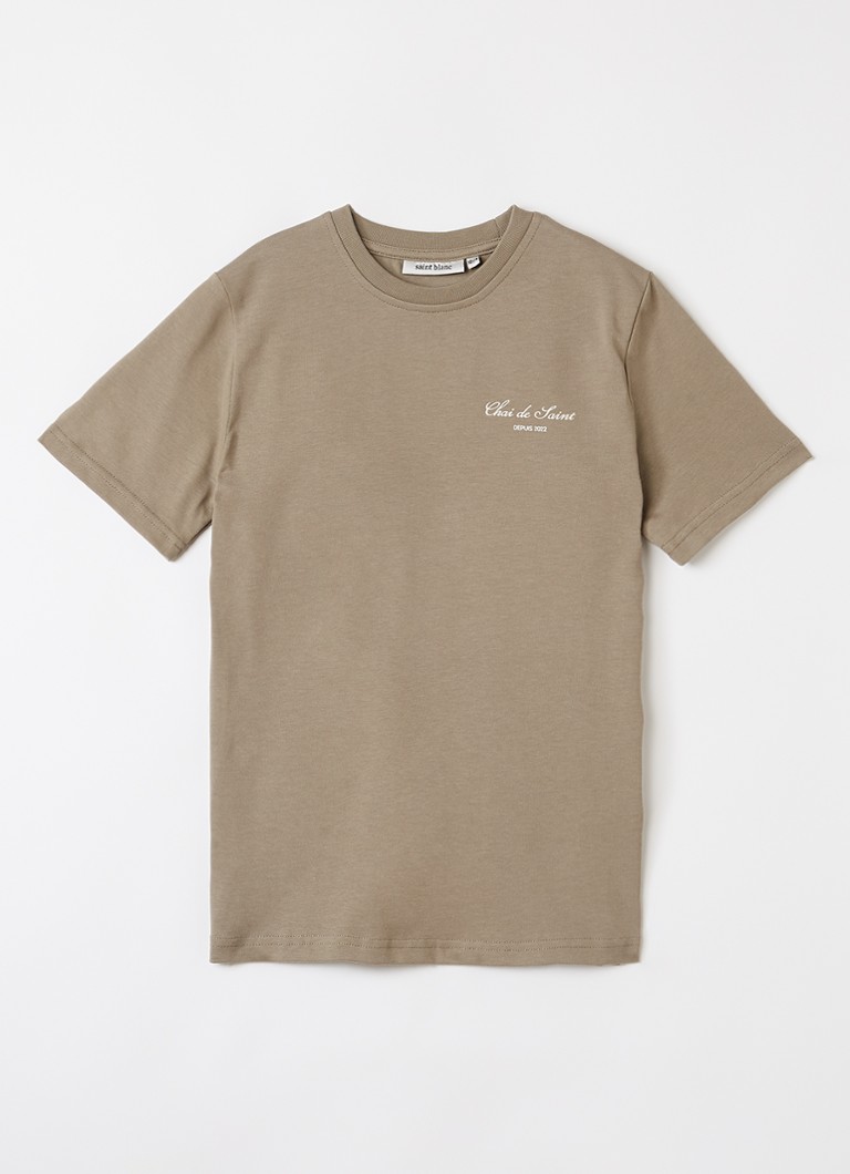 Saint Blanc Jongens Avenue T-shirt met front- en backprint in de kleur Khaki, maat: 10J=140
