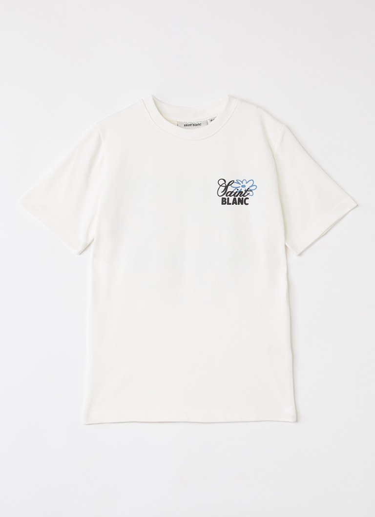 Saint Blanc Jongens Flower T-shirt met logo- en backprint in de kleur Gebroken wit, maat: 8J=128