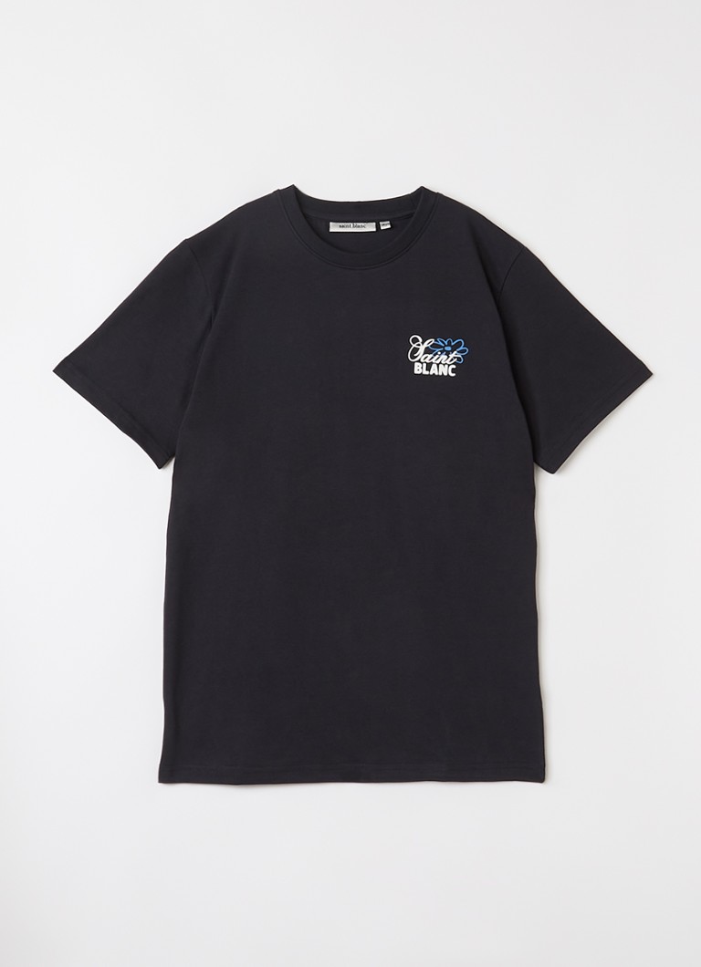 Saint Blanc Jongens Flower T-shirt met logo- en backprint in de kleur Donkerblauw, maat: 10J=140