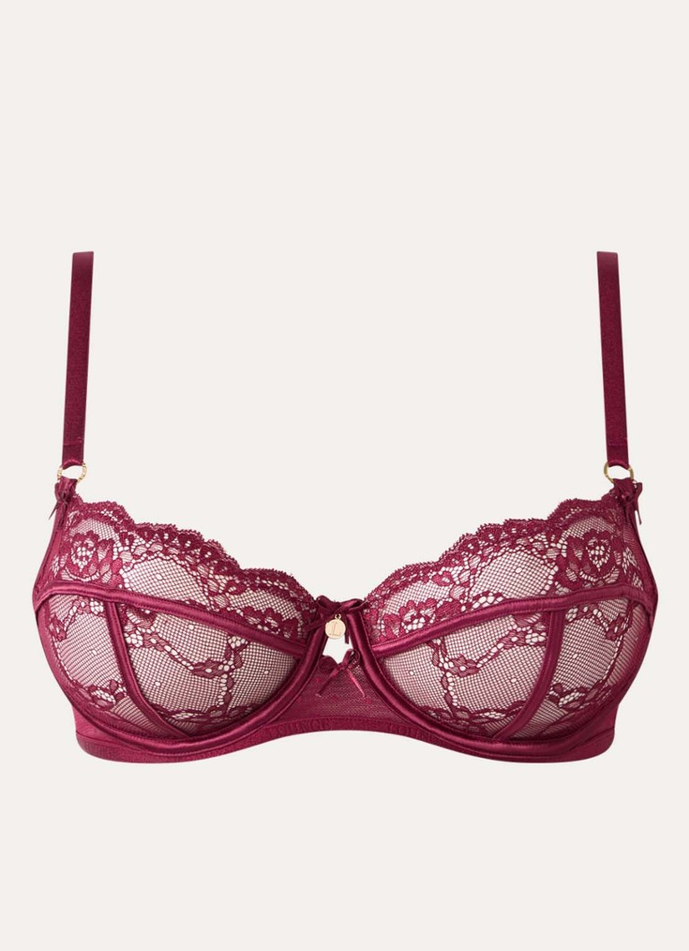 Lounge Dames Adelyn beugel bh van mesh met borduring in de kleur Bordeauxrood, maat: E75