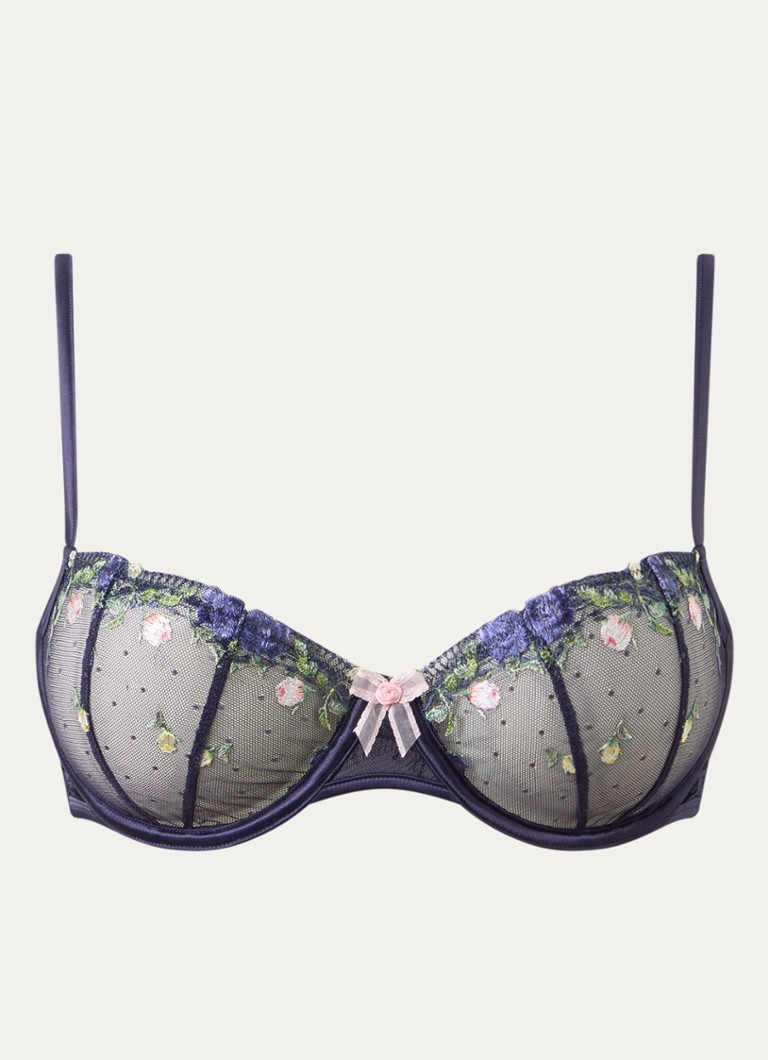 Lounge Dames Dahlia beugel bh van mesh met borduring in de kleur Donkerblauw, maat: B75