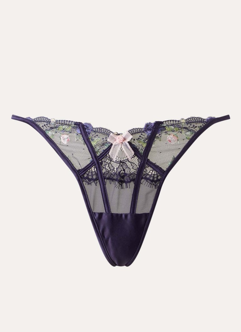 Lounge Dames Dahlia jarretels van mesh met bloemborduring in de kleur Donkerblauw, maat: XL