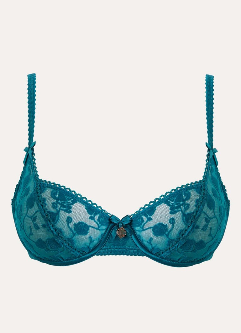 Lounge Dames Flocked balconette bh van mesh met flockprint in de kleur Zeegroen, maat: F80