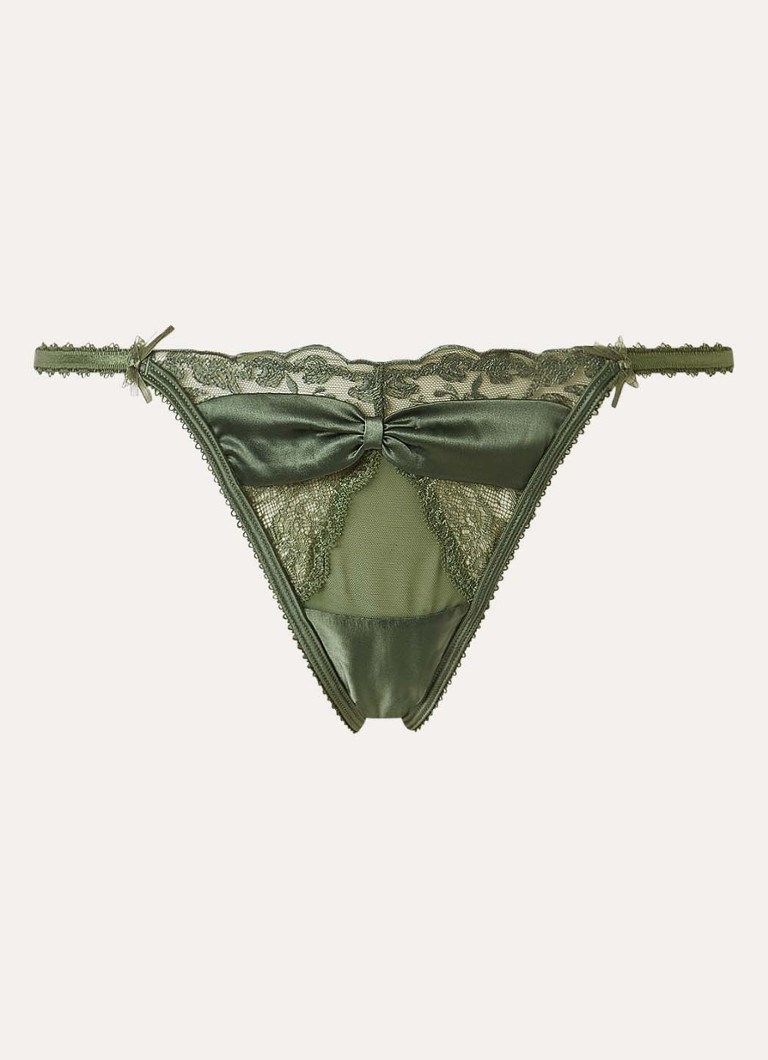 Lounge Dames Attract string van kant met strikdetail in de kleur Olijfgroen, maat: XL