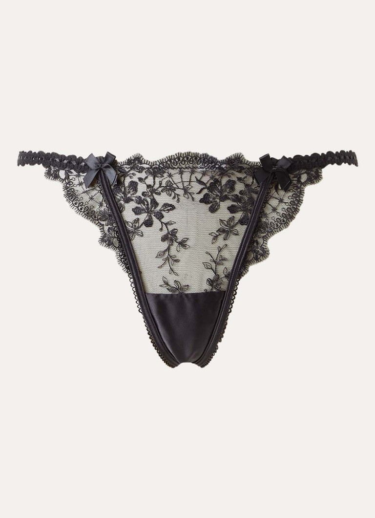 Lounge Dames Evoke string van kant met satijn in de kleur Zwart, maat: XL