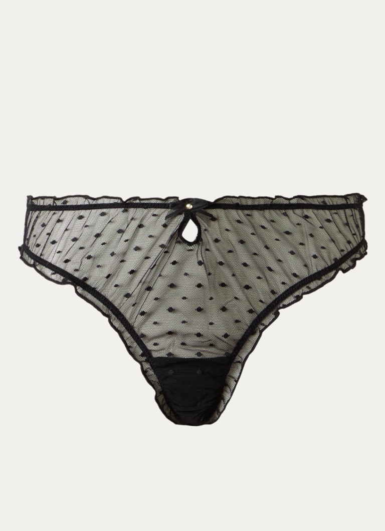 Lounge Dames Tanga van kant in de kleur Zwart, maat: S