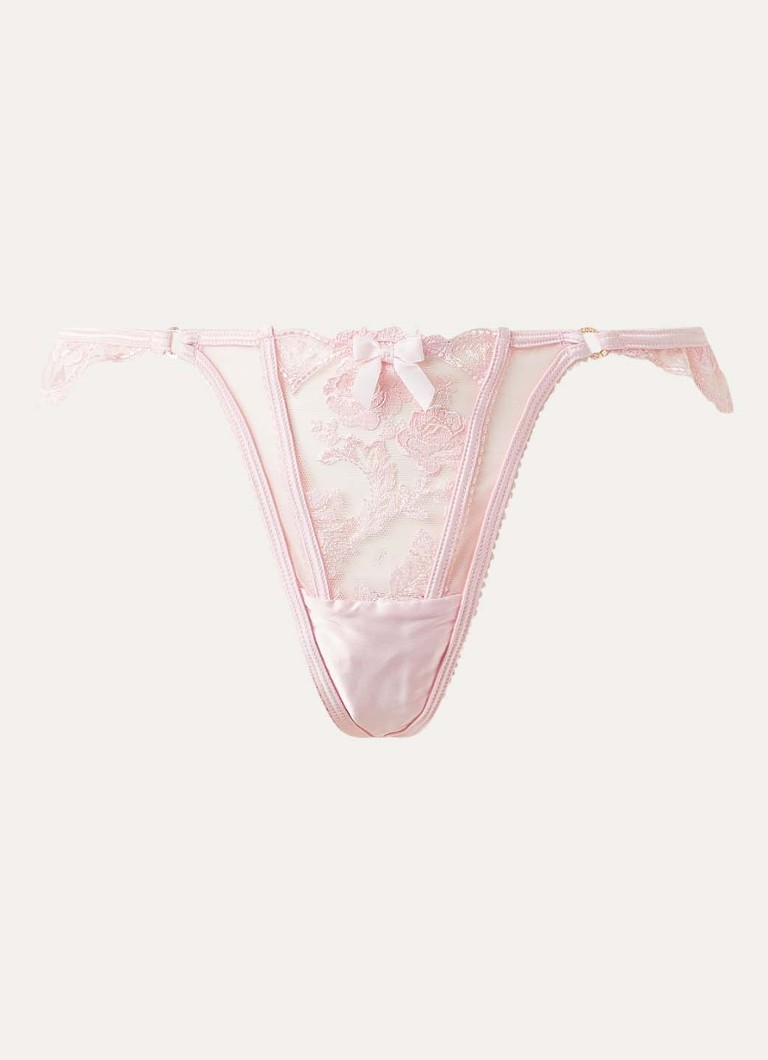 Lounge Dames Tease string van kant met satijn in de kleur Lichtroze, maat: L