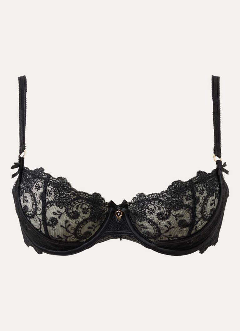 Lounge Dames Arabella balconette bh van mesh met borduring in de kleur Zwart, maat: B80