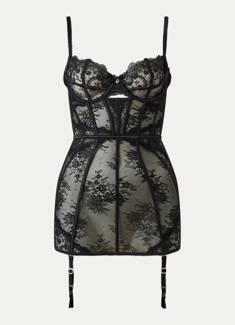 Lounge Dames Arabelle body van mesh met borduring in de kleur Zwart, maat: S