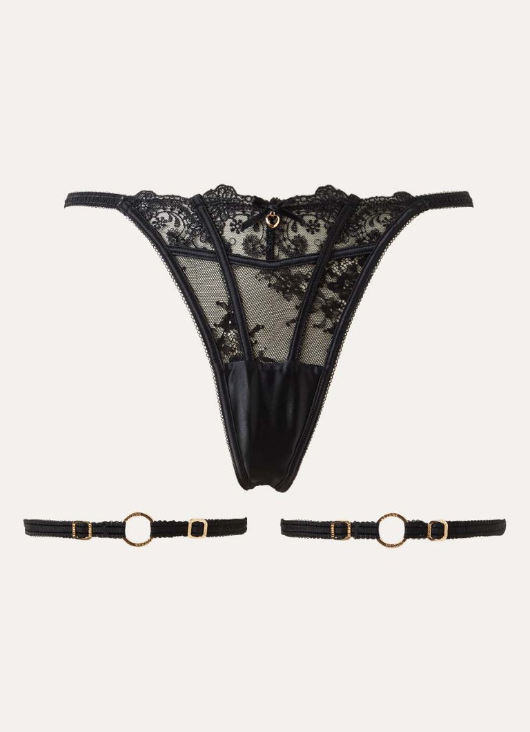 Lounge Dames Arabelle string van mesh in de kleur Zwart, maat: XL
