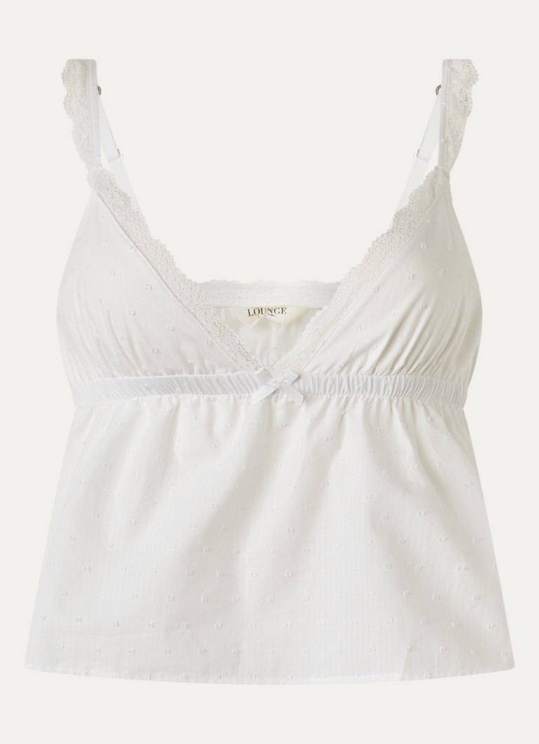 Lounge Dames Pyjamatop met kant in de kleur Gebroken wit, maat: M