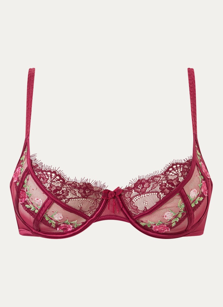 Lounge Dames Dahlia beugel bh van mesh met borduring in de kleur Bordeauxrood, maat: C80