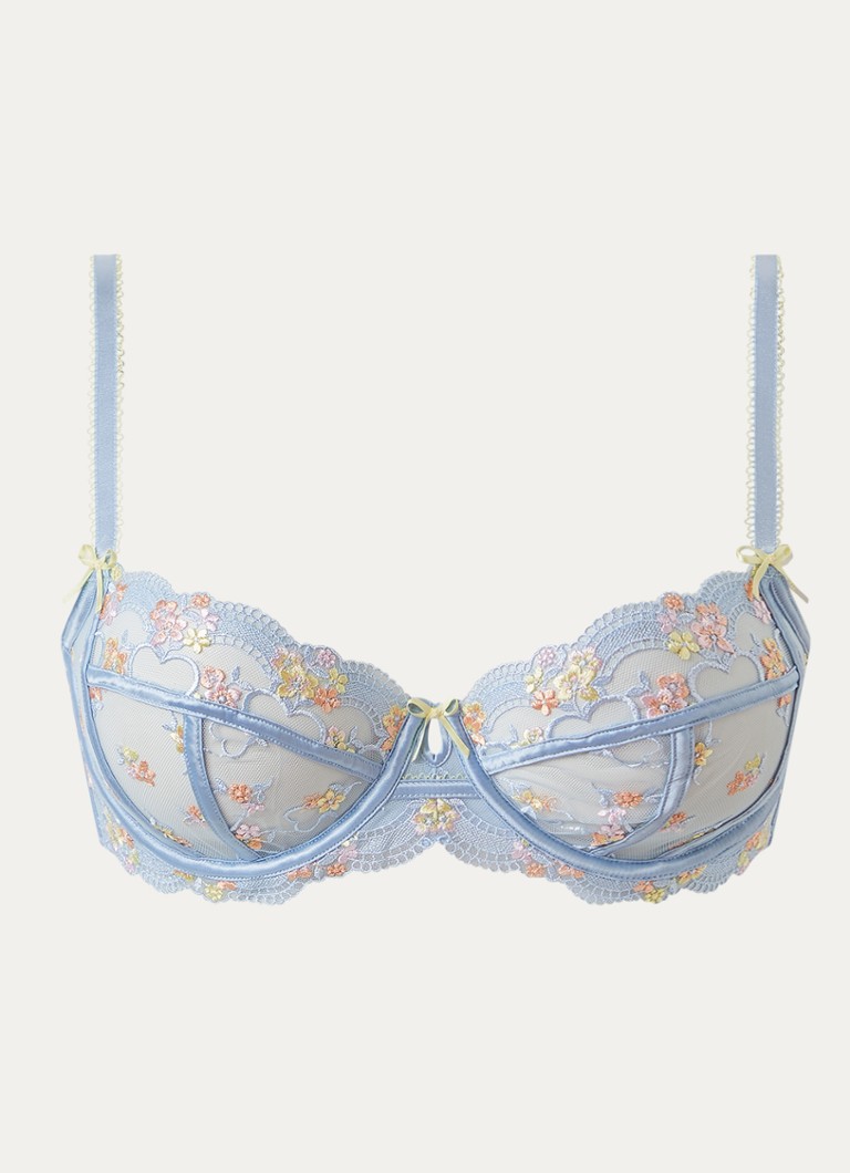Lounge Dames Lyra beugel bh van mesh met bloemborduring in de kleur Lichtblauw, maat: E65