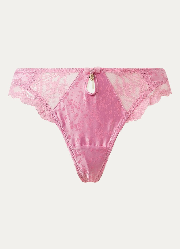 Lounge Dames Oriana string met jacquard dessin en mesh in de kleur Roze, maat: XS
