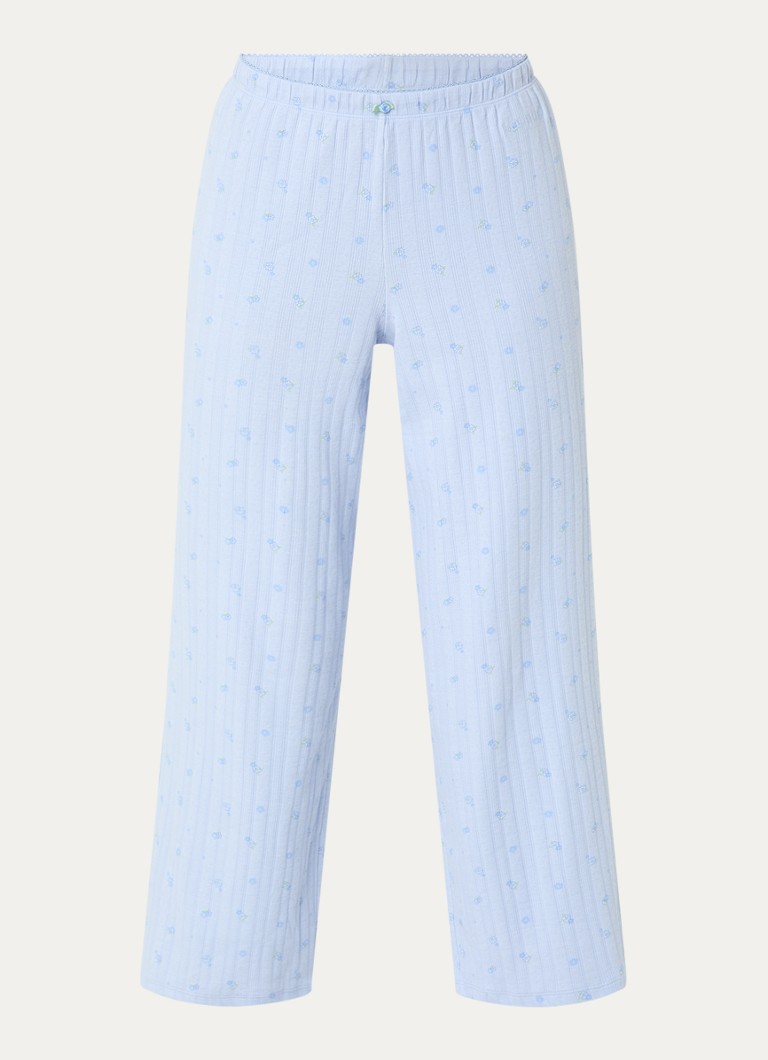 Lounge Dames Pointelle pyjamabroek met bloemenprint in de kleur Blauw, maat: XS