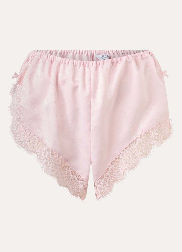 Lounge Dames Pyjamabroek met jacquard dessin en kant in de kleur Lichtroze, maat: XL