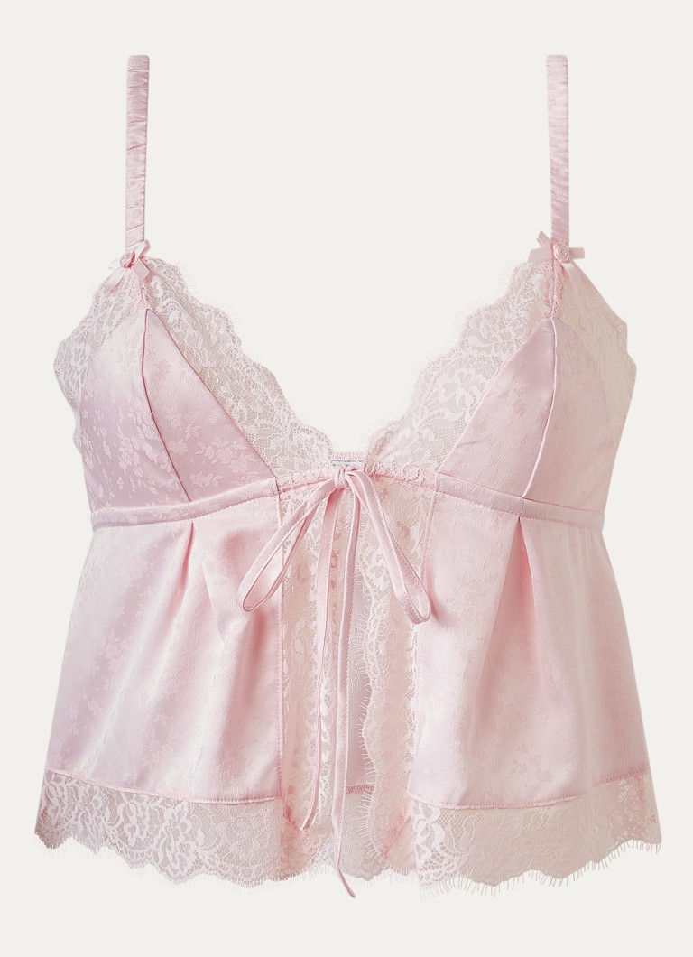 Lounge Dames Pyjamatop met kant in de kleur Lichtroze, maat: XL