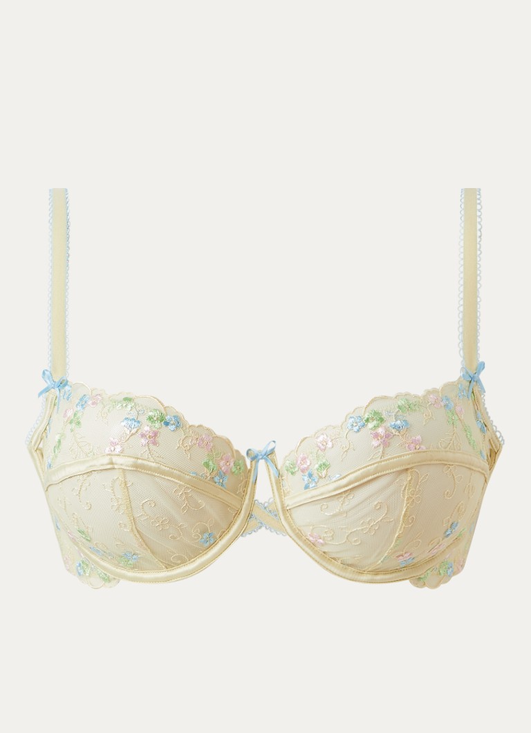 Lounge Dames Solene beugel bh van mesh met bloemborduring in de kleur Lichtgeel, maat: C70