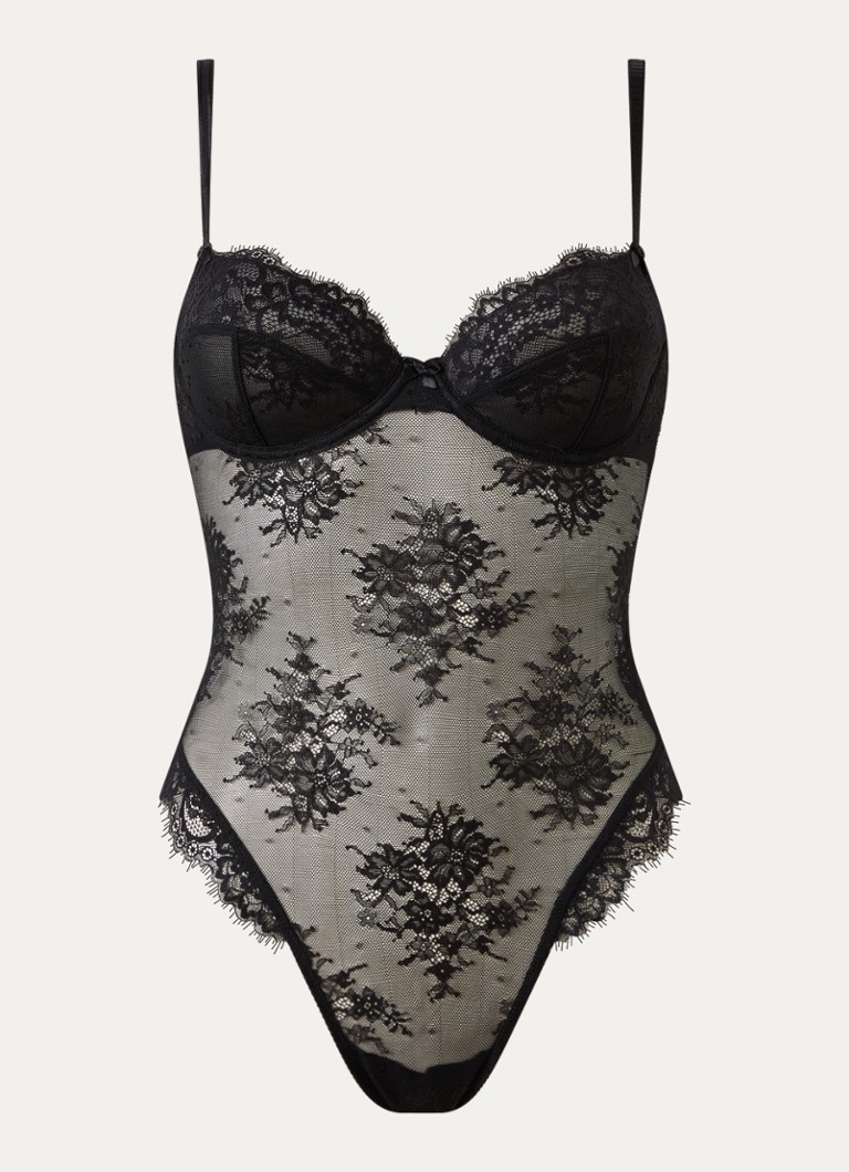 Lounge Dames Sultry body van kant in de kleur Zwart, maat: S