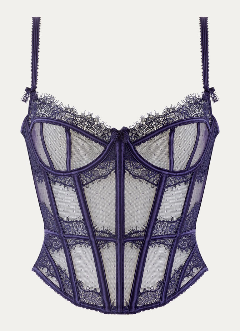 Lounge Dames Alessia korset van mesh met kant en satijn in de kleur Paars, maat: XL